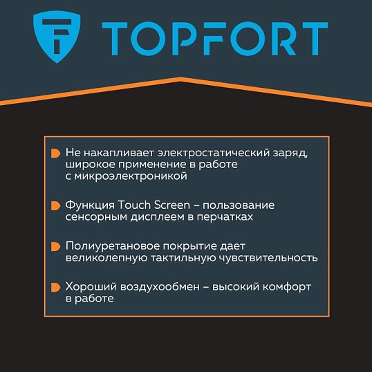 Перчатки защитные TOPFORT Ant PU антистат.нейлон/карбон.нить с ПУ р.11