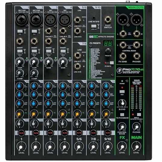 Микшерный пульт MACKIE ProFX10v3, 10-канальный, с процессором эффектов, USB