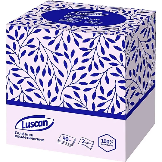 Салфетки косметические Luscan 2сл 90шт/уп в кубе белые
