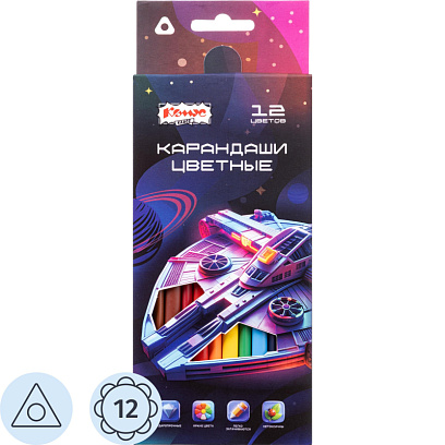 Карандаши цветные Комус Класс Star way наб.12цв,3мм,трехгран.(Арт.1992497)