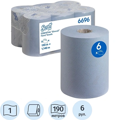 Полотенца бумажные д/дисп KK Scott Essential 190м 1сл синий 6рул/уп 6696