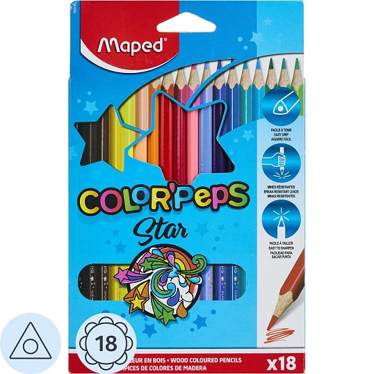 Карандаши цветные Maped COLOR'PEPS STAR трехгранные,дерево,18цв/наб,183218