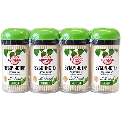 Зубочистки из дерева SIBWOOD (ментол) 4 шт/уп,ЗБ200М