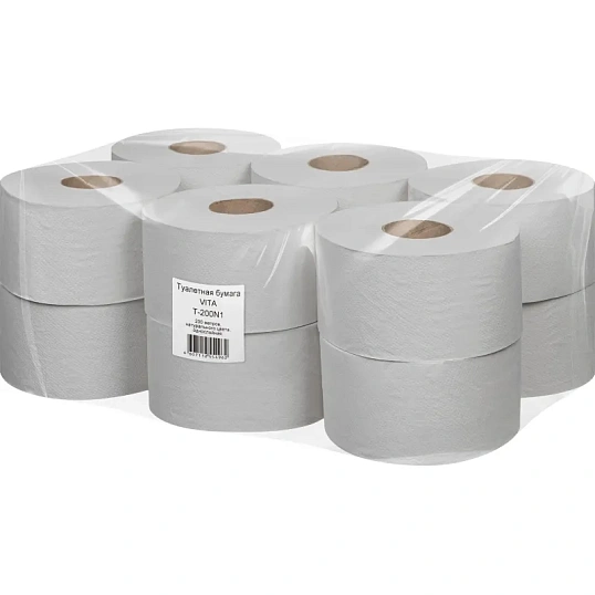 Бумага туалетная д/дисп 1сл сер макул втул 200м 12рул/уп 200N1