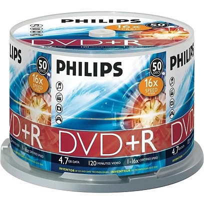 Носители информации DVD+R Philips (DR4S6B50F/97)4.7 Gb,16x,Cake Box 50шт/уп