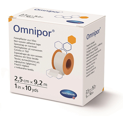 Пластырь фиксирующий 9,2м x 2,5см, неткан, OMNIPOR