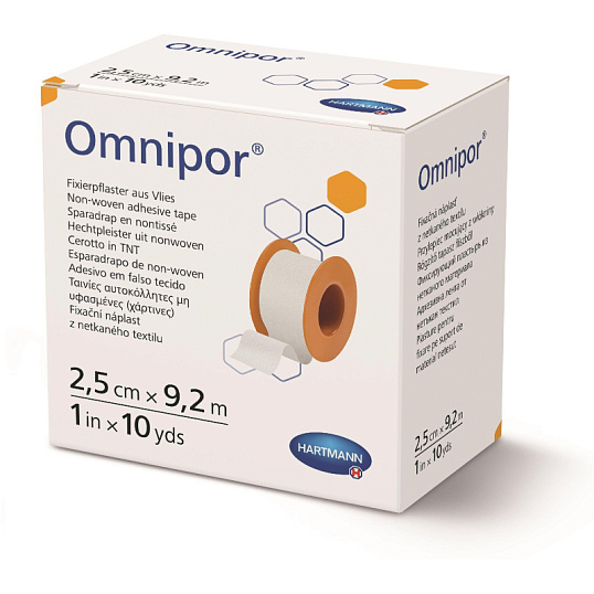 Пластырь фиксирующий 9,2м x 2,5см, неткан, OMNIPOR