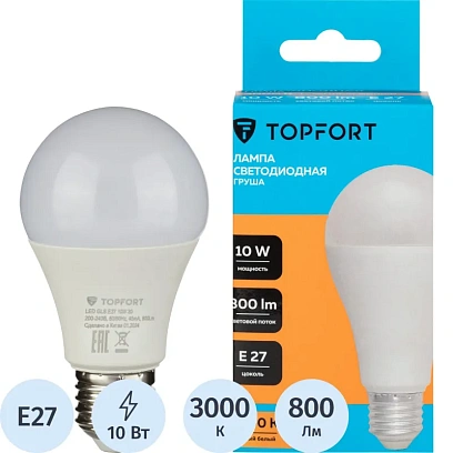 Лампа светодиодная Topfort E27 10W 3000K груша