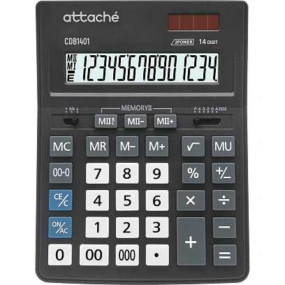 Калькулятор настольный Attache CDB1401-BK 14-разрядный черный 205x155x35 мм