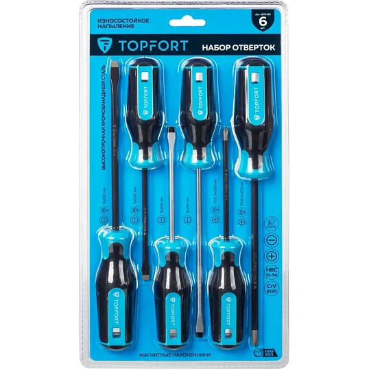 Набор отверток с алмазн.напылением, 6 шт TOPFORT (580106)