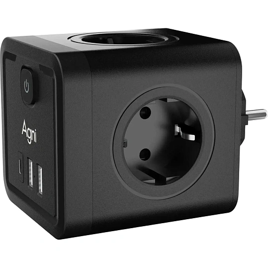 Тройник AGNI 4/220 + 2 USB + 1 Type C,черный(TP-WJ3U4E-C-black)