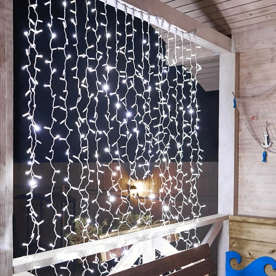 Гирлянда светодиодная Занавес 2х3м 600 LED хол. белый мерц. Ip65 235-211