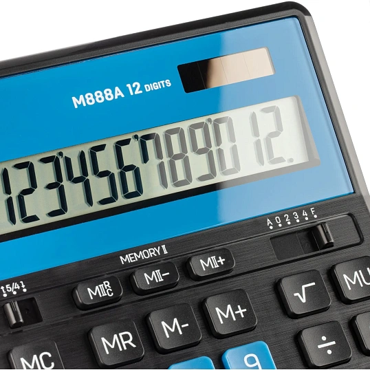 Калькулятор настольный Deli полноразм. EM888A, 12-ти разряд., голубой/черн