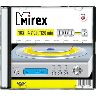 Носители информации DVD-R, 16x, Mirex, Slim/1, UL130003A1S