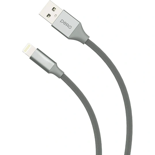 Кабель PERO DC02 USB-A to LIGHTNING, 2.4A, 1.2m, Gray
