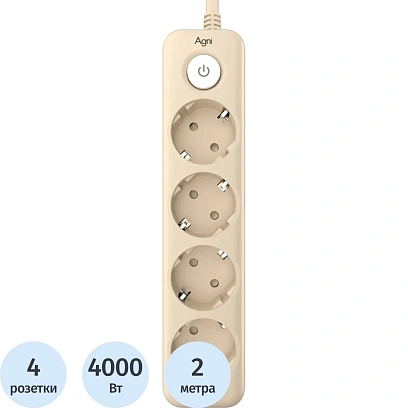 Сетевой фильтр AGNI 4/2м,слоновая кость(TP-FD4E-2m-ivory)