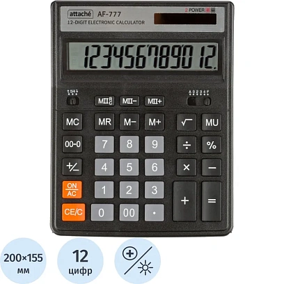 Калькулятор настольный ПОЛН/Р Attache AF-777,12р,дв.пит,200x155мм, черный