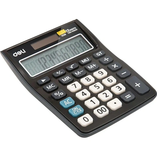 Калькулятор настольный КОМП. Deli E1238, 12-р, дв.пит., 145х105мм, серый