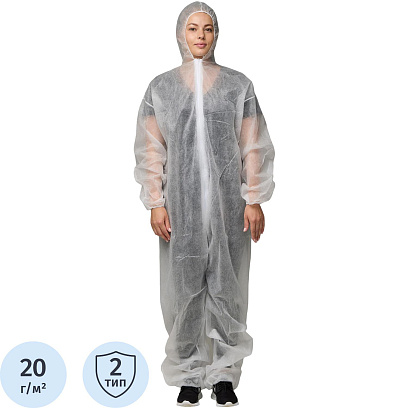 Комбинезон одноразовый Каспер, белый, 20 г/м2, р.ХXХL, кп