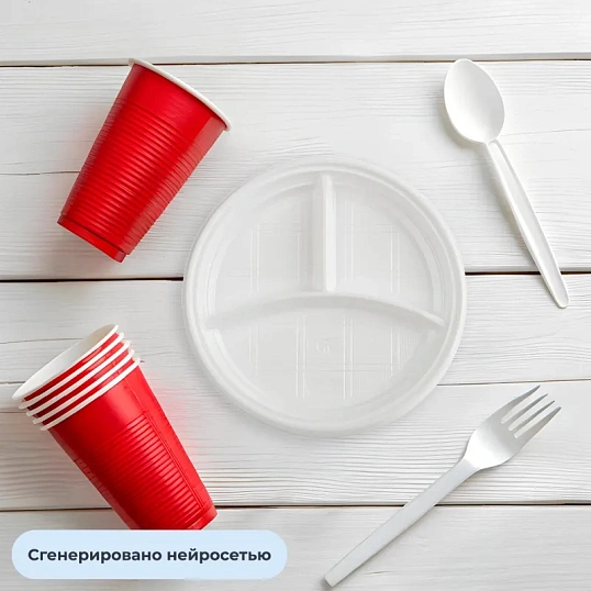 Тарелка одноразовая d-205мм, 3-х секционная белая, ПС 100шт/уп