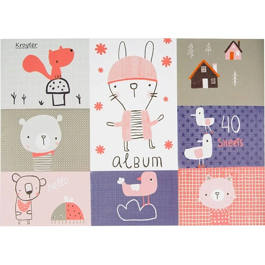 Альбом для рисования Kroyter А4 40л скл,бл.100г, Animals,диз.в асс.64454