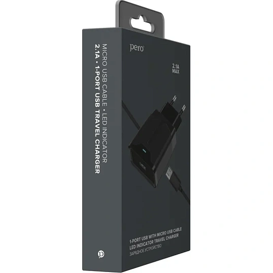 Зарядное устройство сетевое PERO TC04 1USB 2.1A + MICRO-USB CABLE черный