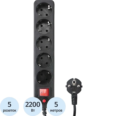 Сетевой фильтр Гарнизон EHLB-3 5р/5м, 10А, ур.защиты 4, черный