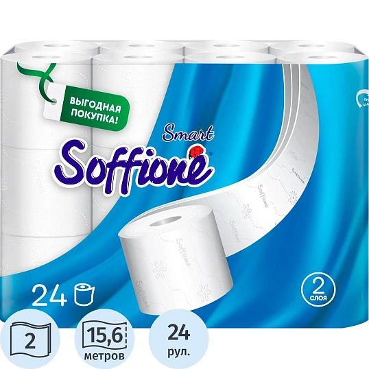 Бумага туалетная Soffione Smart 2сл белая 15,68м 24рул/уп