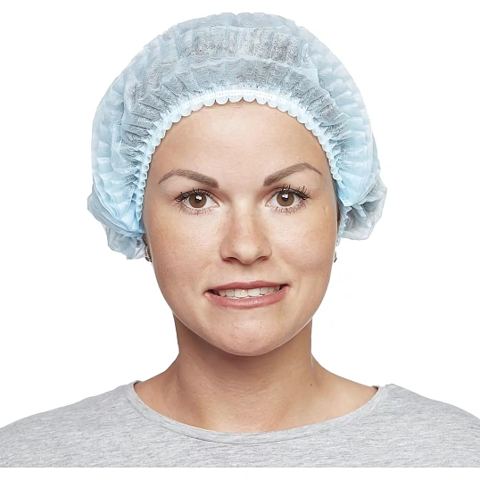 Шапочка Берет (модель Плиссе) голубая пл.18 25шт/уп  Гекса