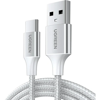 Кабель UGREEN US288 (60131)USB-A to USB-C Nickel Plating Alum.Braid 1м бел