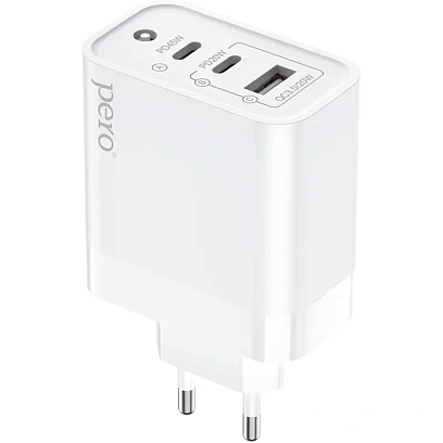 Зарядное устройство сетевое PERO TC17 USB-A QC 3.0 + 2х USB-C PD, 65W белый