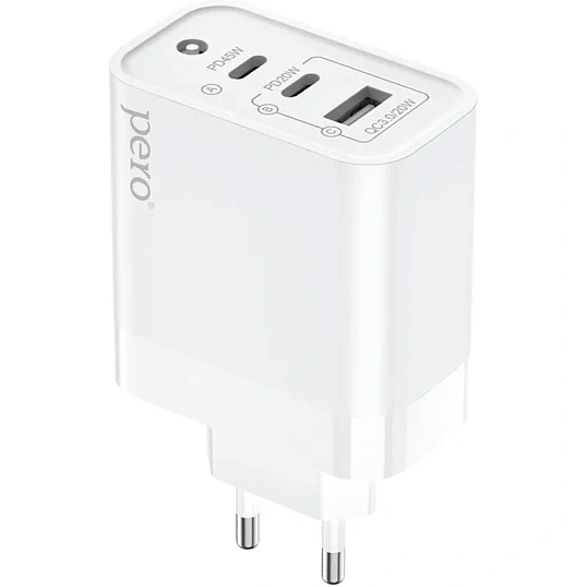 Зарядное устройство сетевое PERO TC17 USB-A QC 3.0 + 2х USB-C PD, 65W белый