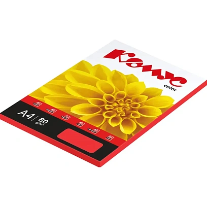Бумага цветная Комус Color (красный интенсив), 80г, А4, 100 л.