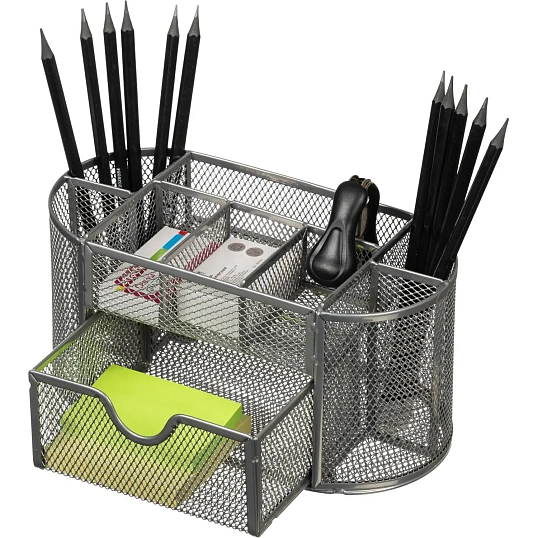 Подставка-органайзер д/канц.мелочей Комус 9от мет сетка 220х110х105мм сереб