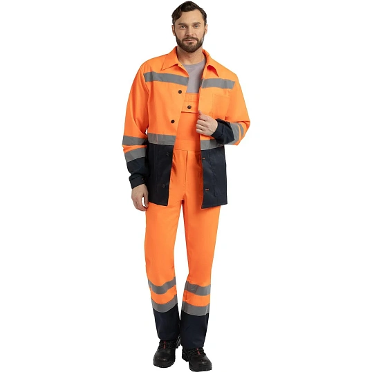 Костюм сигнальный летний муж (куртка,пк) лс07 оранж/т.син 128-132/170-176