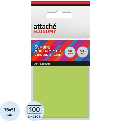 Стикеры Attache Economy с клеев.краем 76x51 мм,100 лист неоновый зеленый