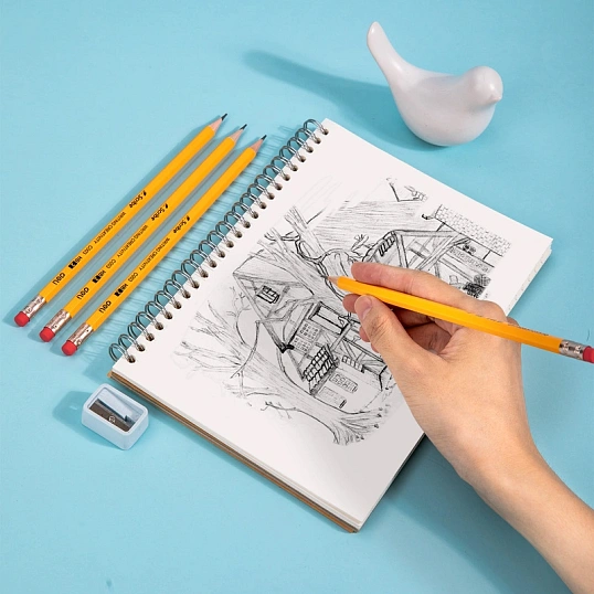 Карандаш чернографитный Deli Scribe HB 6-гр, с ластиком, желтый EC003-HB