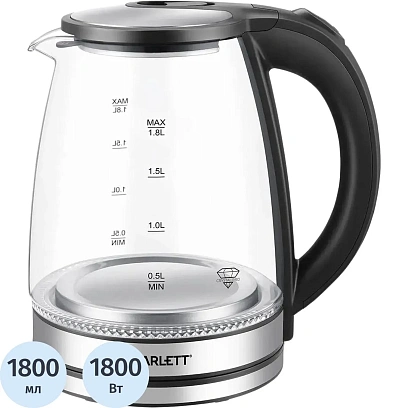 Чайник SCARLETT SC-EK27G103, электрический, 1800Вт, 1.8л, стекло/сталь