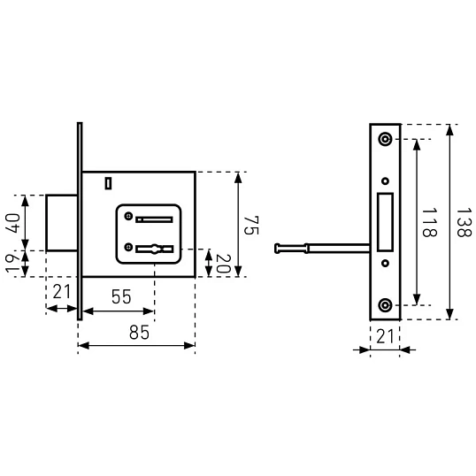 Замок врезной УЗК_Птимаш ЗВ8-4.1 сталь хром (б/руч,д/дерев.двери/3кл)