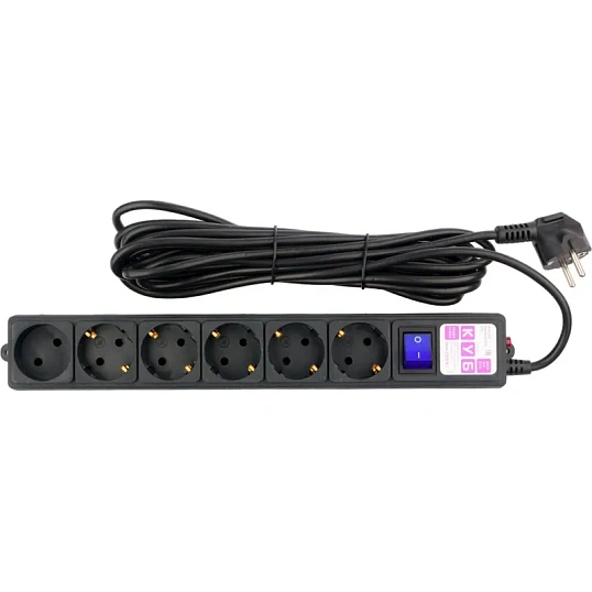 Сетевой фильтр Power Cube 6р/5м, 16А/3.5кВт, 3x1,0, черн(SPG6-B5M)