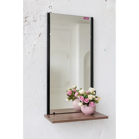 Зеркало настенное TI_Attache Мюлен/полка 420x783 мет.чер/ЛДСП яс.шимо темн