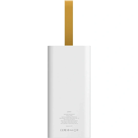 Внешний аккумулятор PERO PB08 40000 mAh,Li-Pol,output USB-C + 4USB-A,белый