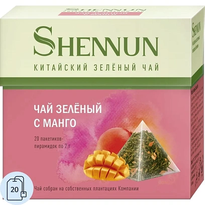Чай Shennun зеленый с манго 60 пирамидок по 2г (3 упаковки по 20шт)