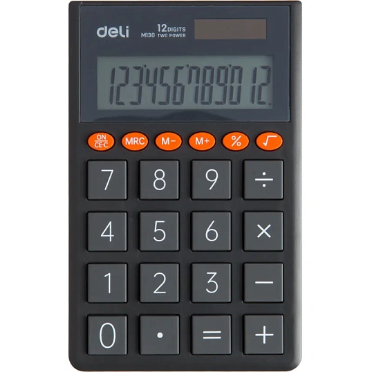 Калькулятор карманный Deli EM130, 12-р,дв.пит.,70.2x8.5x112.2 мм,темн-сер