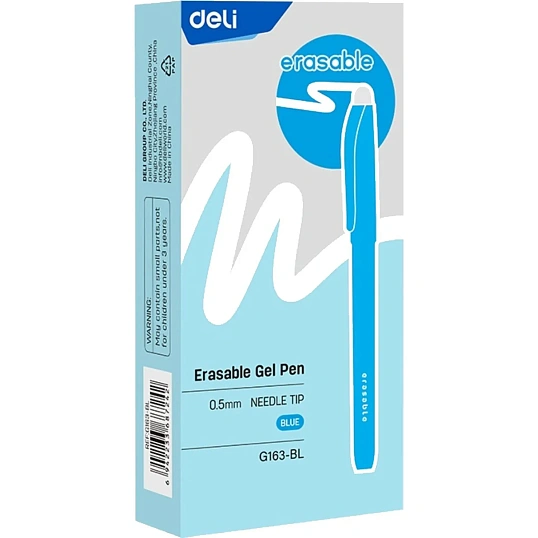 Ручка гелевая пиши-стирай Deli, EG163-BL, игольч.нак,0.5мм,софт-тач,син,асс