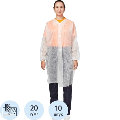 Халат на липучках KLEVER (20 гр) XXL белый, Р144110П20Л3ЦБ (10 шт/упак)