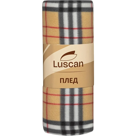Плед флис Luscan, 130х170 см, 160 г/м2, клетка бежевая