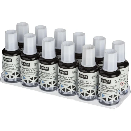 Корректирующая жидкость 20мл Attache Selection Black & White быстркисточка