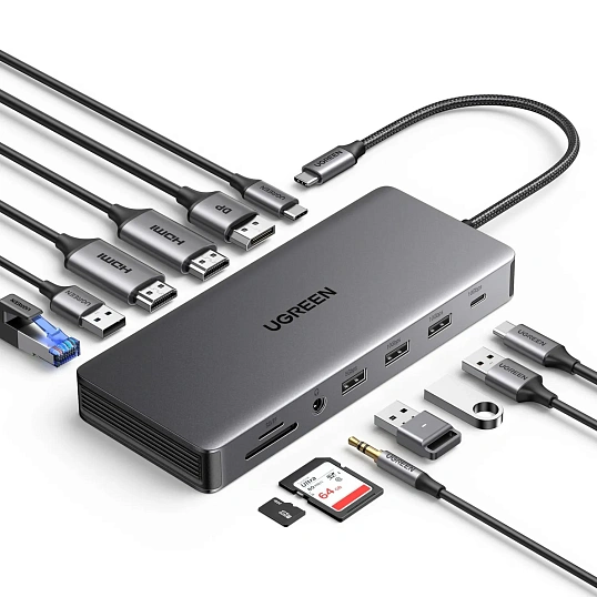 Адаптер UGREEN CM681 (15978) Revodok Pro 13-in-1 4K/60Hz/2xHDMI/DP/PD