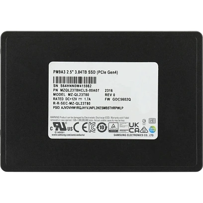 Жесткий диск SAMSUNG 3.84Tb PM9A3 2.5 PCI-E Gen4.0x4(MZQL23T8HCLS-00A07)